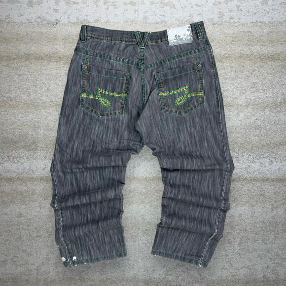 Vintage Skater Wide Leg Jeans 5ive Jungle Smoke Grey Wash Baggy Denim Rap Y2K - Picture 1 of 7